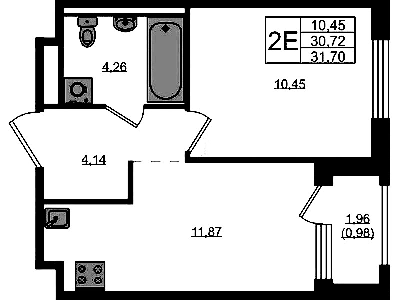 1-комнатная квартира 31.7 м², 7/12 эт., ЖК «GloraX Новоселье»